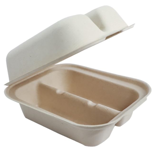 World Centric 2-Compartment Clamshell Taco Container – TO-SC-T2, Compostable Fiber, 8" x 5" x 3" | 300/Case