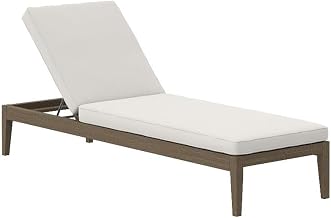 Modway Northlake Teak Outdoor Chaise Lounge Chair in Weathered Gray White – Adjustable Wood Poolside Recliner with All-Weather Cushion