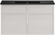 Swiss Madison St. Tropez 36" Wall-Mounted Bathroom Vanity in White Oak with Black Sink Top