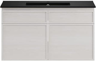 Swiss Madison St. Tropez 36" Wall-Mounted Bathroom Vanity in White Oak with Black Sink Top