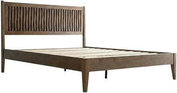 Furnifact Solid Wood Platform Bed Frame with Headboard and Footboard, Rustic Queen Bed Frame, No Box Spring Needed, Barnwood, King
