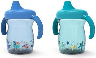 NUK First Essentials Fun Grips Soft Spout Trainer Cup, 7 oz. (2 Count (Pack of 1), Blue&Green)