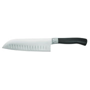 Stainless Steel Granton Santoku Knife with Black Santoprene Handle - 7" L Blade by HUBERT – 7", Stainless Steel, Black, Model FB8811180G