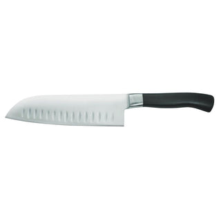 Stainless Steel Granton Santoku Knife with Black Santoprene Handle - 7" L Blade by HUBERT – 7", Stainless Steel, Black, Model FB8811180G