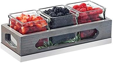 Ashwood Collection – Jar Display – 12.75W x 5D x 4.5H – Gray-Washed Oak, 3 Glass Jars, Mirror Metal Base