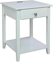 Furnifact White Nightstand with USB Port, Solid Pine and MDF, Single Drawer, Open Shelf, Durable 100lbs Top Surface, Contemporary Bedroom Storage