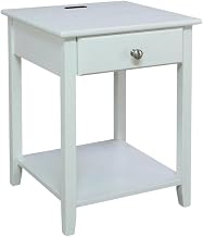 Furnifact White Nightstand with USB Port, Solid Pine and MDF, Single Drawer, Open Shelf, Durable 100lbs Top Surface, Contemporary Bedroom Storage