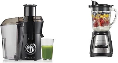 Hamilton Beach Juicer Machine, Big Mouth Large 3” Feed Chute for Whole Fruits and Vegetables & Power Elite Wave Action blender-for Shakes & Smoothies, Puree, Crush Ice, 40 Oz
