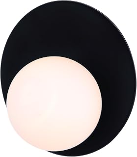 Canarm Ltd. Bolinas Bay 1-Light Wall Sconce, Matte Black with Round Glass Globe, Modern Damp Rated Lighting for Bedroom, Living Room or Powder Room