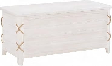 Furnifact Wood Storage Chest with Rope Detail and Cedar Lining, Blanket Chest Wooden Trunk Hope Chest Storage Trunks and Chests Bedroom, White