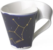 Villeroy & Boch NewWave Stars Mug with Handle, Beautifully Shaped Cup with Virgo Motif, Premium Porcelain, Made in Germany, Dishwasher Safe, White/Blue, 10 oz | Navy porcelain mug, gold Virgo zodiac design, made in Germany, dishwasher safe, suits an August/September birthday gift