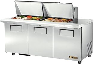 True TSSU-72-24M-B-ST 72" Mega Top Refrigerated Sandwich Salad Unit, Fits (24) 1/6 Size Pans, Three Full Doors