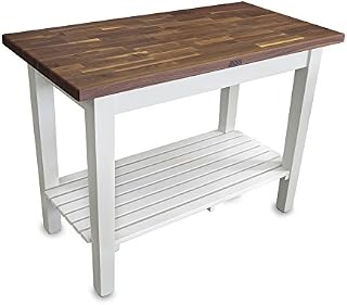 John Boos Blended-Grain Walnut-Top Country Work Table - 60"L x 36"W x 35"H, One Shelf, Walnut Stained Base