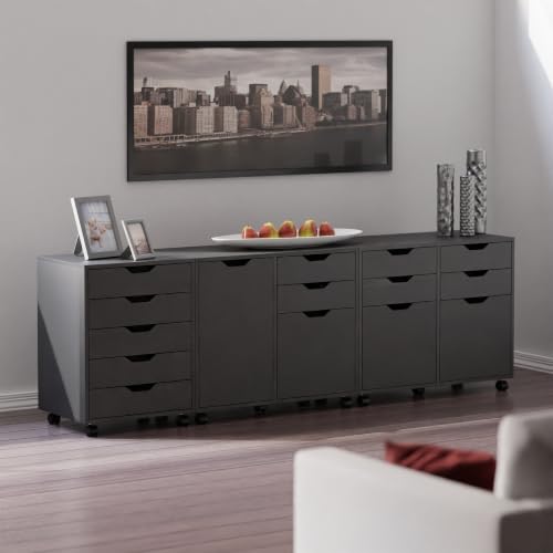 Winsome Black / 3 Doors, 12 Drawers / Transitional Storage Cabinets