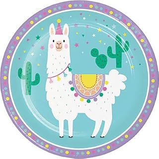 Creative Converting Club Pack Llama Party Birthday Printed 9in Round Paper Plates, Box of 96