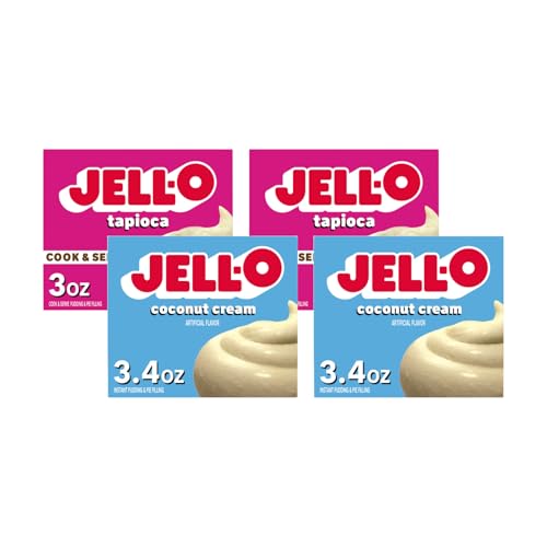 Jell-O Tapioca & Coconut cream / 3.2 Ounce (Pack of 4) / 4 Pudding Mixes