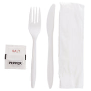 Pre-Wrapped White Plastic Disposable Flatware Set by HUBERT – Plastic, White, Model A6040127/3691
