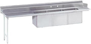 Advance Tabco DTC-3-2020-108L Dishtable with 3 Compartment Sink, (3) 20" x 20" x 12" Deep Bowls, 35" Left Drainboard