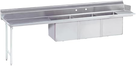 Advance Tabco DTC-3-2020-108L Dishtable with 3 Compartment Sink, (3) 20" x 20" x 12" Deep Bowls, 35" Left Drainboard