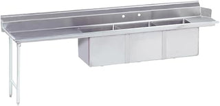 Advance Tabco DTC-3-2020-108L Dishtable with 3 Compartment Sink, (3) 20" x 20" x 12" Deep Bowls, 35" Left Drainboard