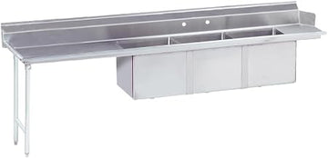 Advance Tabco DTC-3-2020-108L Dishtable with 3 Compartment Sink, (3) 20" x 20" x 12" Deep Bowls, 35" Left Drainboard