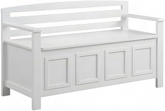 Furnifact Wood Storage Bench with Flip-Top Lid, Entryway Shoe Bench and Storage Trunk for Bedroom End of Bed or Entryway, White