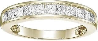 2.00Ct Princess Cut Lab Created Diamond Half Eternity Wedding Band Ring, 14K Yellow Gold Finish, 925 Sterling Silver, Channel Set
