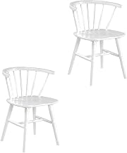 Furnifact Wooden Spindle Back Dining Chairs Set of 2, Windsor Chairs for Kitchen Table and Dining Room, Farmhouse Chair, White