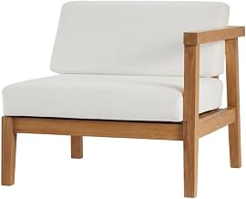 White Outdoor Patio Teak Wood Left-arm Lounge Chair, armrest Height 26.5 inches, backrest 14 inches, Durable, Comfortable Outdoor Seating