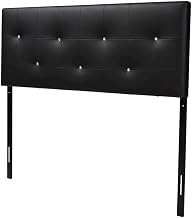 Furnifact Black Full Size Headboard Faux Leather Upholstery, PU/MDF/PLY Wood, Rubber Wood Frame, Polyurethane Foam Padding, Contemporary Design