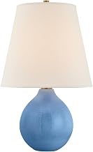 Troy Lighting Jarvis Table Lamp | Dappled Lapis Ceramic Base | Off White Linen Shade | Sculptural Teardrop Accent Lamp | Patina Brass Hardware | 16" W x 24" H | PTL4524-PBR/CDL