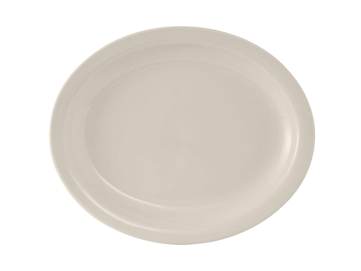 Tuxton China TNR-013 Platter – 11-1/2" x 9-1/8", Oval, Narrow Rim, Microwave and Dishwasher Safe, Oven Proof, Fully Vitrified, Ceramic, Nevada, American White/Eggshell, Pack of 12