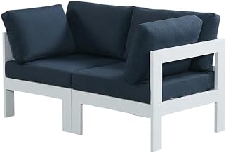 Navy Fabric Outdoor Patio Modular Sofa, Contemporary Style, Comfortable Back and Seat Heights, Durable Outdoor Upholstery