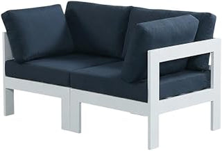 Navy Fabric Outdoor Patio Modular Sofa, Contemporary Style, Comfortable Back and Seat Heights, Durable Outdoor Upholstery