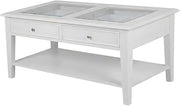 Furnifact Wood Coffee Table with Tempered Glass Top, Dual Shadow-Box Drawers and Lower Shelf, Rectangular Storage Cocktail Table for Living Room