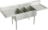 Elkay WNSF8345LR3 Commercial 93" x 27-1/2" Floor Mount Triple Compartment Scullery Sink with Drainboard