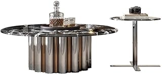 Mesa para Centro De Sala Marble Coffee Table Modern Simple Stainless Steel Light Luxury Small Living Room Household Round Side Table Combination Coffee Table(100cm)