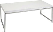 Furnifact White Melamine Coffee Table with Chrome Finish, Sturdy Wooden Top, Modern Design, Perfect for Living Room or Office, High Weight Capacity