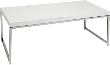 Furnifact White Melamine Coffee Table with Chrome Finish, Sturdy Wooden Top, Modern Design, Perfect for Living Room or Office, High Weight Capacity