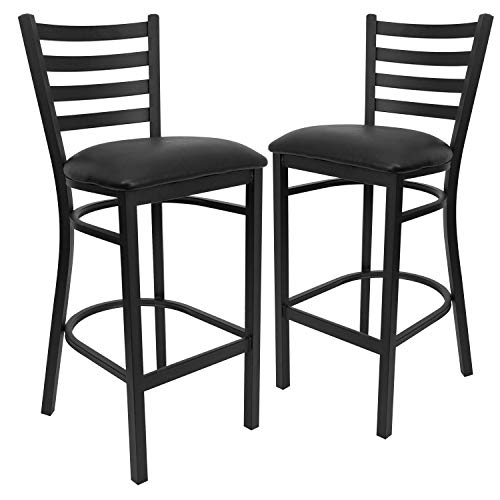 Flash Furniture Black Vinyl Seat/Black Metal Frame / Set of 2 / Traditional Barstools