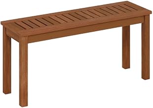 Brown Hardwood Outdoor Backless Country Stool Bench in Teak Oil, Neutral, 1-Piece, Durable Patio Seat for Garden and Backyard Use