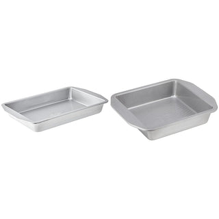 American Bakeware Classics Lasagna & Cake Pan Bundle by USA Pan – 9 x 13-Inch Rectangular and 8-Inch Square, Alloy Steel, Silver, Pack of 2