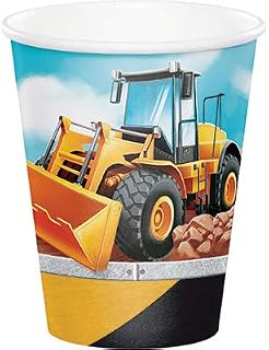 Creative Converting Club Pack Big Dig Construction Birthday Printed 9oz Paper Cups, Box of 96