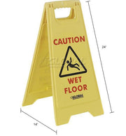 Floor Sign 2 Sided - Caution Wet Floor by Global Industrial – 25"L x 12"W x 1"H, Plastic, Yellow, Model 338*****##*