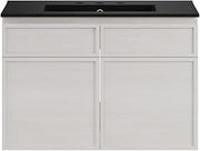 Swiss Madison St. Tropez 30" Wall-Mounted Bathroom Vanity in White Oak with Black 3-Hole Widespread Sink Top