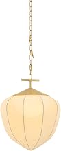 Hoshi 1-Light Pendant | Natural & Vogue Style | Vintage Brass Finish | Made of Steel & Textile | Damp-Rated for Bathroom Use | Adjustable Hang Height 34-99" | -VB by Corbett