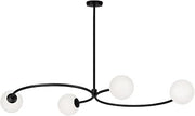 Cedric Pendant Lamp, Glass and Steel, Four-Globe Sculptural Design, Wave-Like Crossed Arms, White