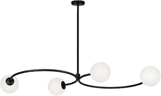 Cedric Pendant Lamp, Glass and Steel, Four-Globe Sculptural Design, Wave-Like Crossed Arms, White