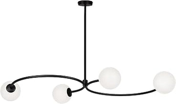 Cedric Pendant Lamp, Glass and Steel, Four-Globe Sculptural Design, Wave-Like Crossed Arms, White