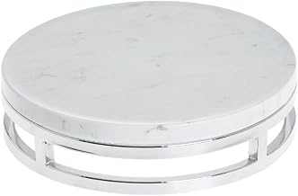 HUBERT Cerve Collection Chrome Round Display Riser with Marble Top - 11 1/5" Dia x 3 1/5" H